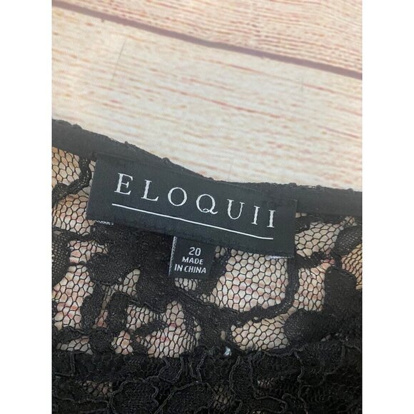 Eloquii Women's Black Long Sleeve Pleated Lace Trim Dress - 20 - Picture 7 of 14